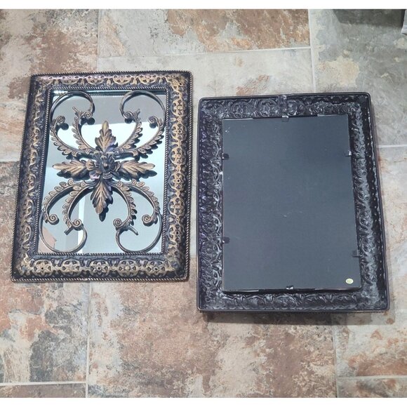 Wall Hanging Decor Mirror Metal Floral Pattern Overlay Wrought Metal Frame - Picture 9 of 13